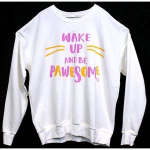 Cat Lady Box Wake Up And Be Pawsome White Crew Neck Pullover Sweatshirt Sz 2XL